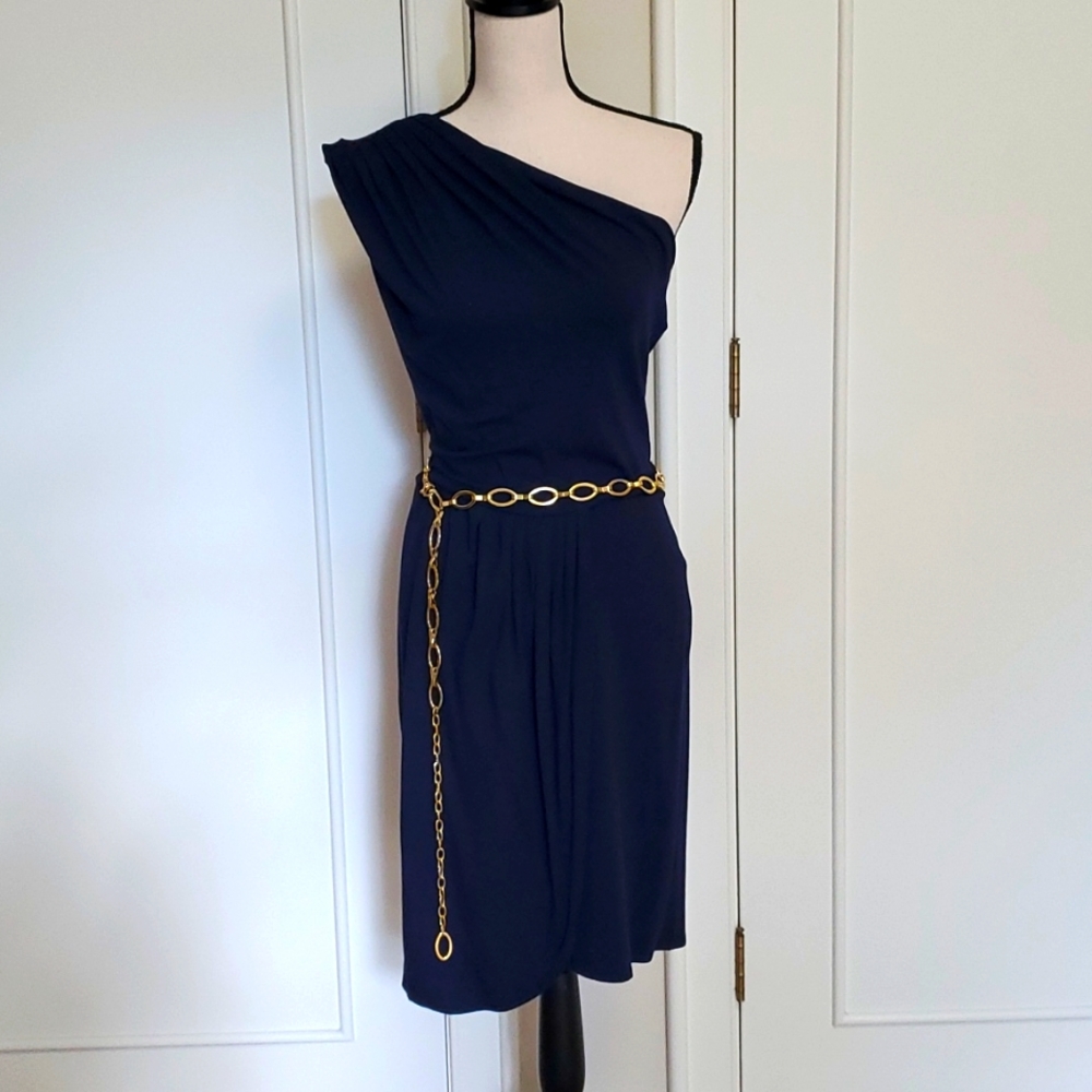 Navy one shoulder dress